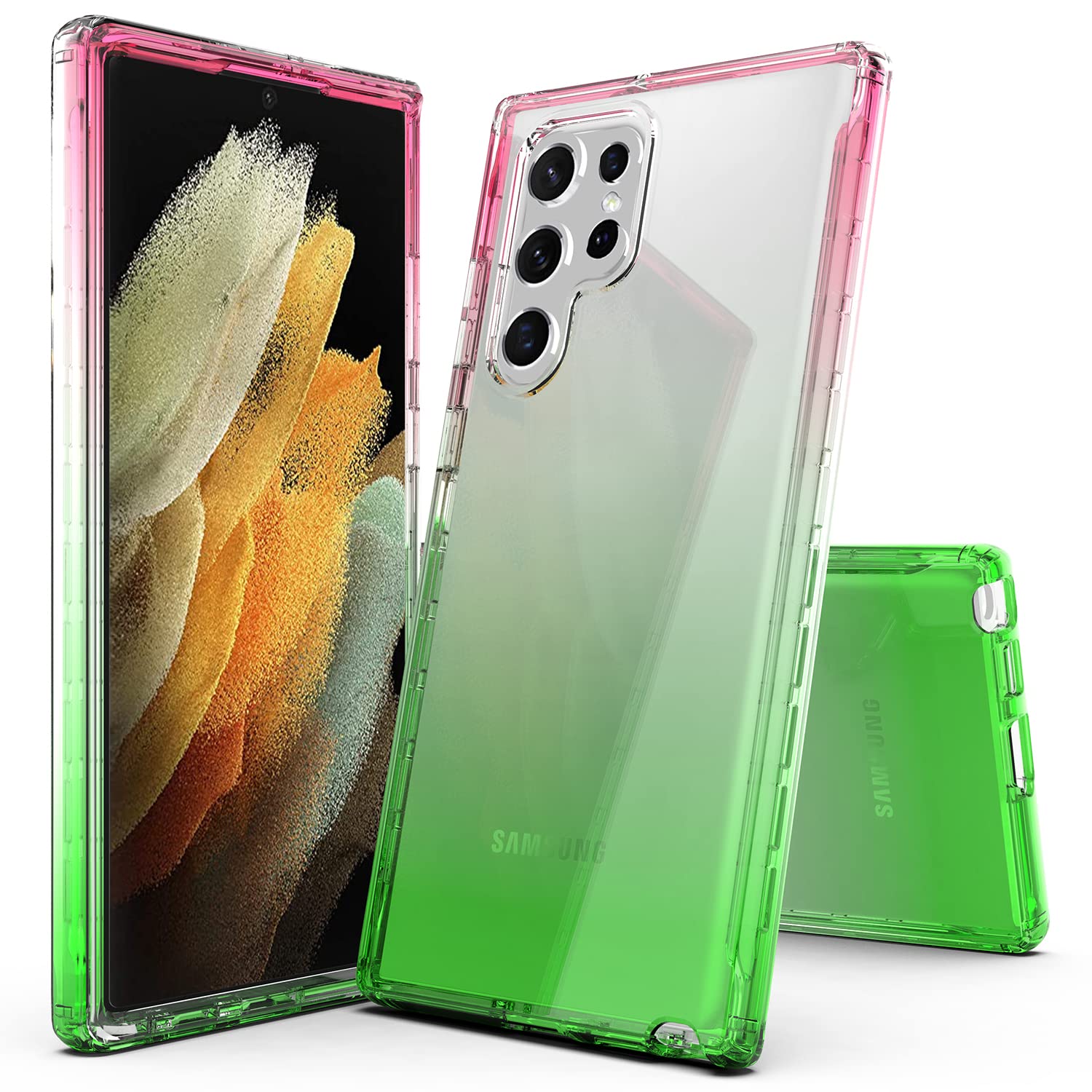 Rosebono Compatible with Samsung Galaxy S22 Ultra Case Hybrid Gradient Transparent Clear Case for Samsung Galaxy S22 Ultra (Red/Green)