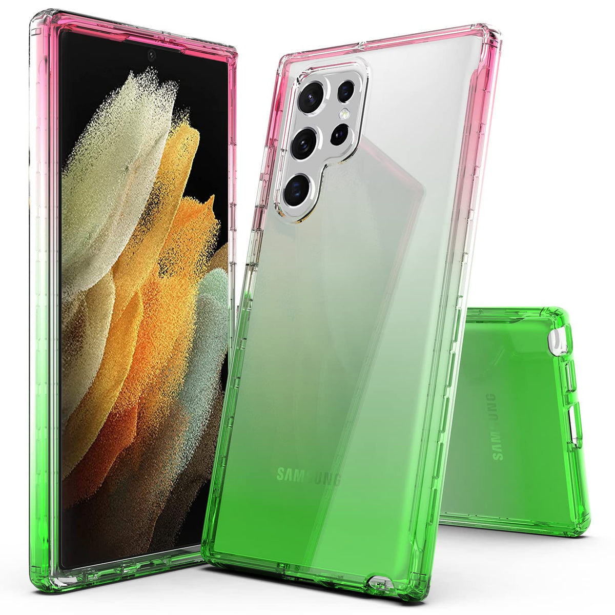 Rosebono Compatible with Samsung Galaxy S22 Ultra Case Hybrid Gradient Transparent Clear Case for Samsung Galaxy S22 Ultra (Red/Green)